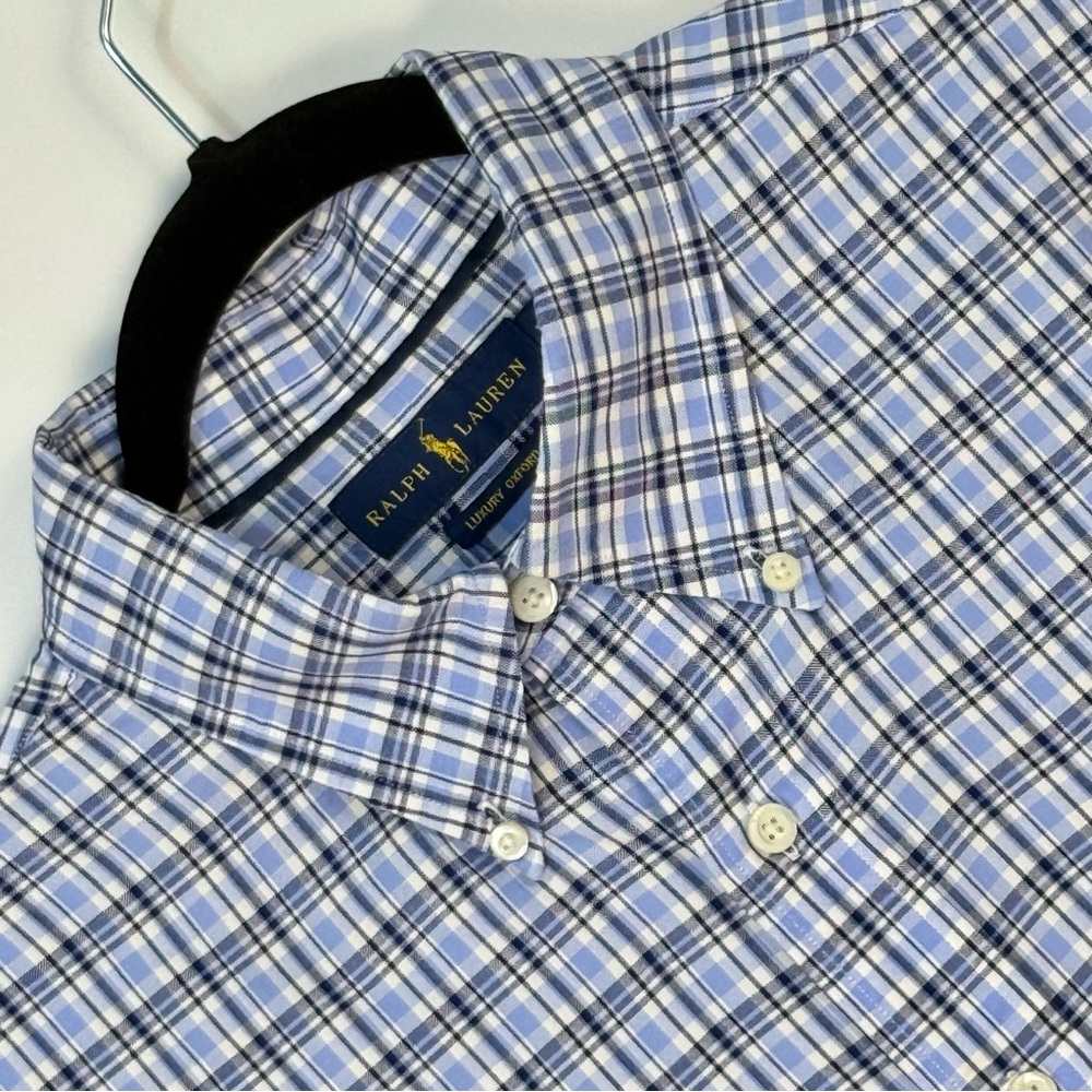 Ralph Lauren Luxury Oxford Men's XL White & Blue Checkered Plaid Shirt Excellent